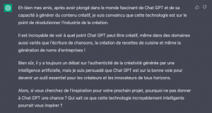 Chat GPT et la création